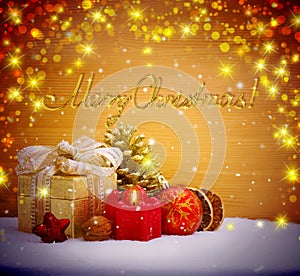 Christmas decoration background with advent candle .