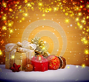 Christmas decoration background with advent candle .