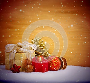 Christmas decoration background with advent candle .