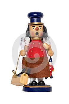 Christmas decoration background. Closeup of a wooden german Incense smoker. Traditional woodman decorations