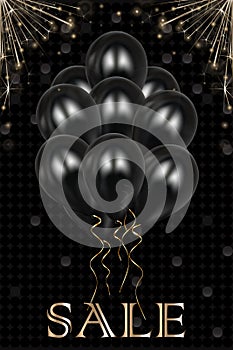 Christmas decoration balloons. Celebration. Realistic sparkler lights isolated on black. Bright fireworks. Glittering stream of