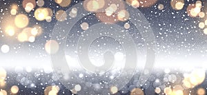 Christmas decoration banner - snowy background with blurry light bokeh