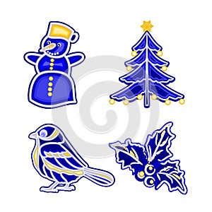 Christmas decoration blue faiÃÂ¡nse snowman tree bird holly vector