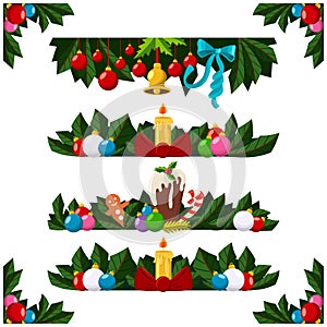 Christmas decoration, border, frame, garland vector cartoon isolated. Web holiday icon