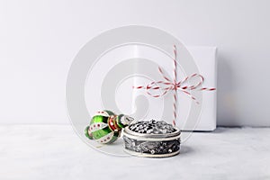 Christmas decoration on bright background.