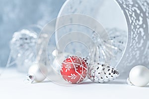 Christmas decoration. Bright wooden background.