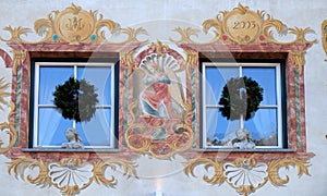 Christmas decoration on the building in St. Wolfgang in Austria