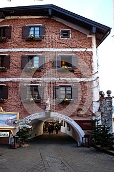 Christmas decoration on the building in St. Wolfgang in Austria