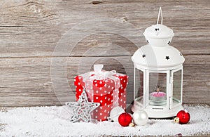 Christmas decoration with candle in lantern