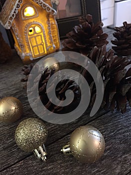 Christmas Decoration, Candy House, Ornement, Pine Tree, Pine Cones, Glitter photo