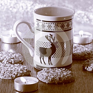 Christmas Decoration Card with Mug - Stock Photo