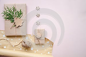 Christmas decoration,Christmas gift boxes collection for mock up template design. View from above. Flat lay