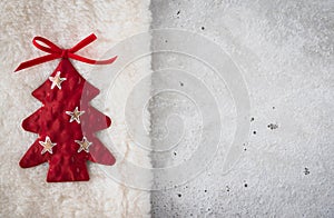 Christmas decoration, christmas tree on plush, concrete