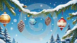 Christmas decoration clear sky snow tree branch ball bauble garland