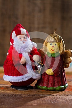 Christmas decoration, colorful angel girl candlelight and Santa