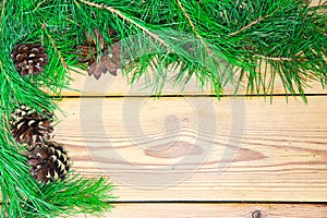 Christmas decoration composition on wooden background