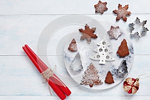 Christmas decoration and cookies sprinkled with sugar powder