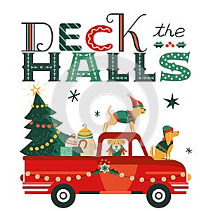 Christmas decoration delivery by red truck poster