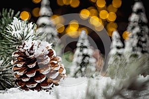 Christmas decoration diorama with snow forest landscape