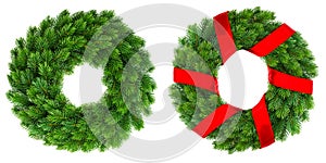 Christmas decoration evergreen wreath with red ribbon