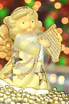 Christmas decoration, figure of angel playing the harp