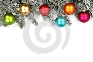 Christmas decoration fir tree balls baubles snow winter isolated