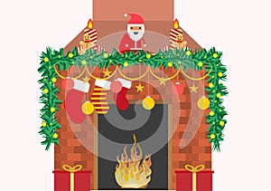 Christmas decoration in a fireplace.