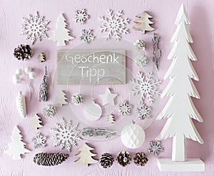 Christmas Decoration, Flat Lay, Geschenk Tipp Means Gift Tip