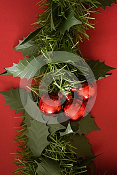 Christmas Decoration Garland on a red Background