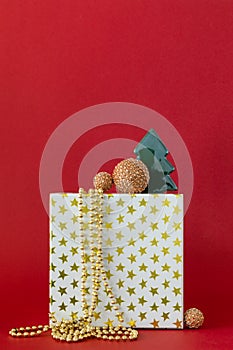Christmas decoration gift box with red background