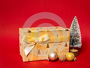 Christmas decoration gift box with red background