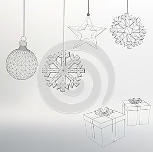 Christmas decoration and gift box Vector illustration. Polygon triangle. The structural grid of polygons. Abstract Creative concep