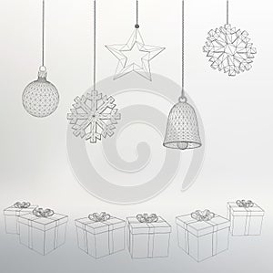 Christmas decoration and gift box Vector illustration. Polygon triangle. The structural grid of polygons. Abstract Creative concep