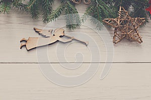 Christmas decoration, gift boxes and garland frame background