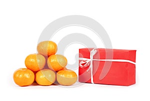 Christmas decoration - gift and mandarins