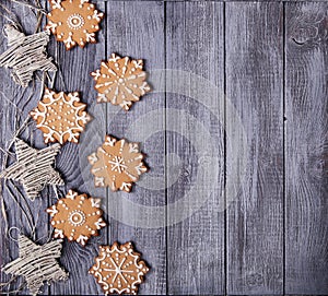 Christmas decoration and gingerbread snowflakes