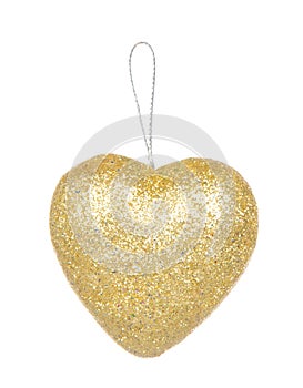 Christmas decoration gold heart isolated on white