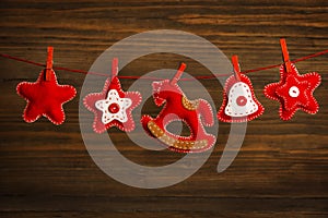 Christmas Decoration Hanging Toy, Grunge Wooden Background