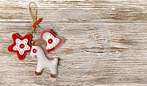 Christmas Decoration Hanging Toy, Grunge Wooden Background