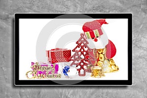 Christmas decoration with hdtv on concrete wall background