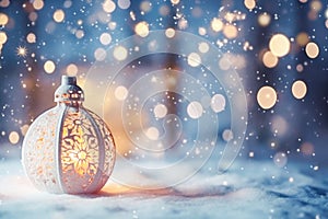 Christmas decoration and holidays light on snow background