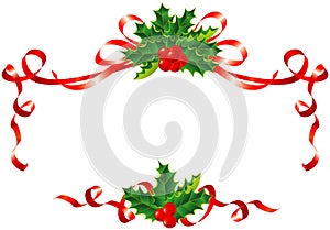 Christmas decoration / holly and ribbons border photo