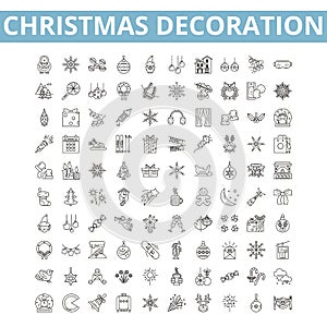 Christmas decoration icons, line symbols, web signs, vector set, isolated illustration