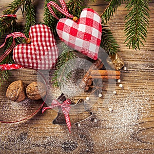 Christmas decoration, idyllic compilation, the wood background photo