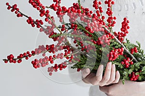 Christmas decoration of ilex verticillata or winterberry