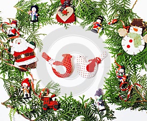 Christmas decoration isolated , white background for post card gift vintage