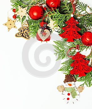 Christmas decoration isolated , white background for post card gift vintage, copyspace for text, fashion stylish red