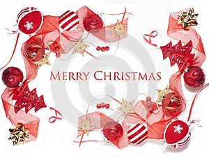 Christmas decoration isolated , white background for post card greetings, toy design on tree