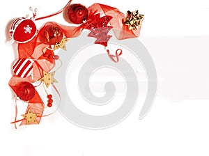 Christmas decoration isolated , white background for post card greetings, toy design on tree macro