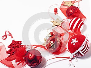 Christmas decoration isolated , white background for post card greetings, toy design on tree macro xmas